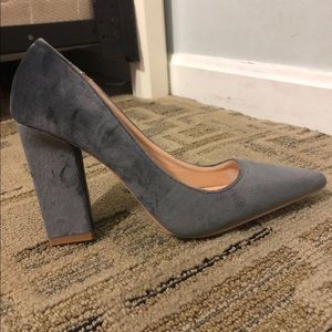 Gray suede heels